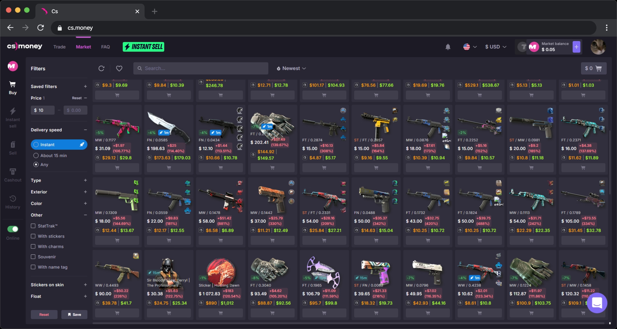 BetterFloat marketplace tools on CS.MONEY