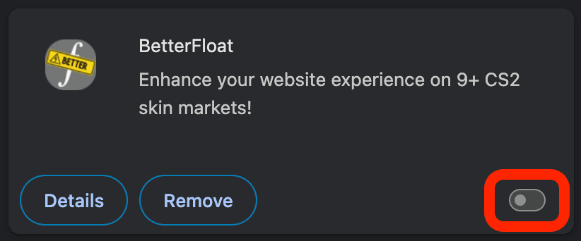 Enable BetterFloat in Chrome Extensions Page